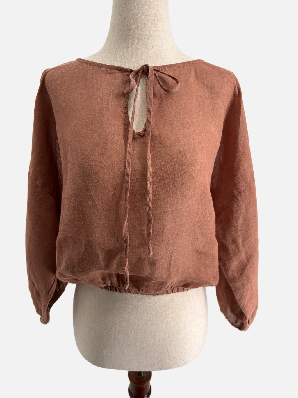 Bella Dahl 100% Linen Boxy Crop Top Tie Back Blouse Cinnamon Clay Small Nwot